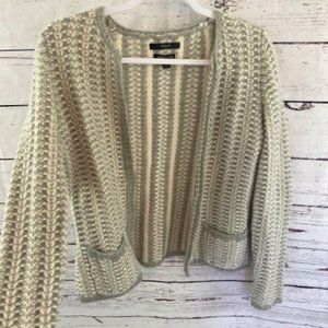 Tahari cashmere grey & cream knit cardigan